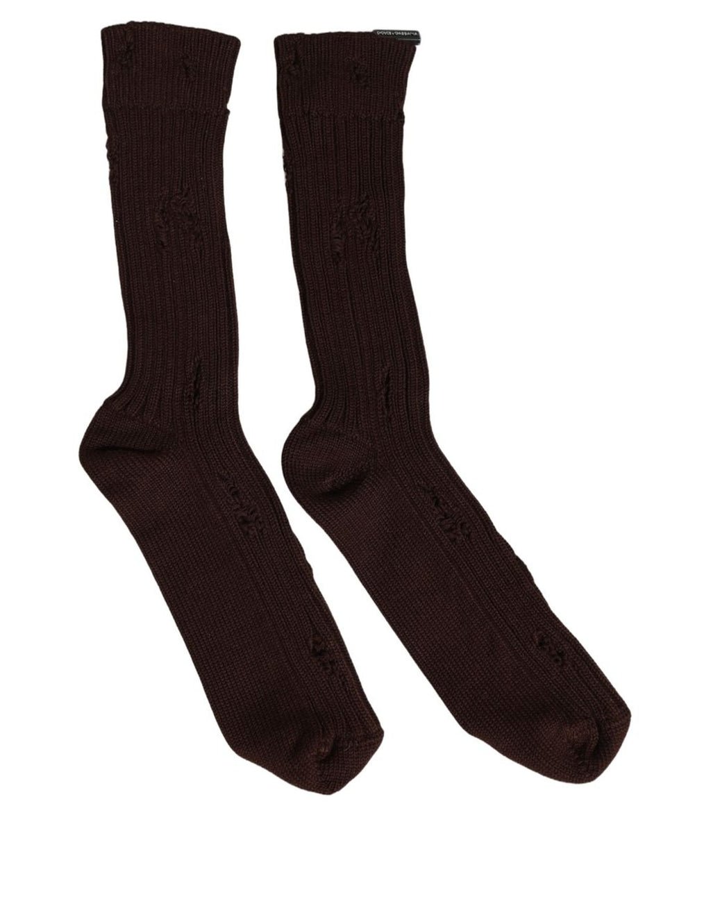 Dolce & Gabbana Dunkelbraune Baumwolle Distressed Wadenhohe Socken