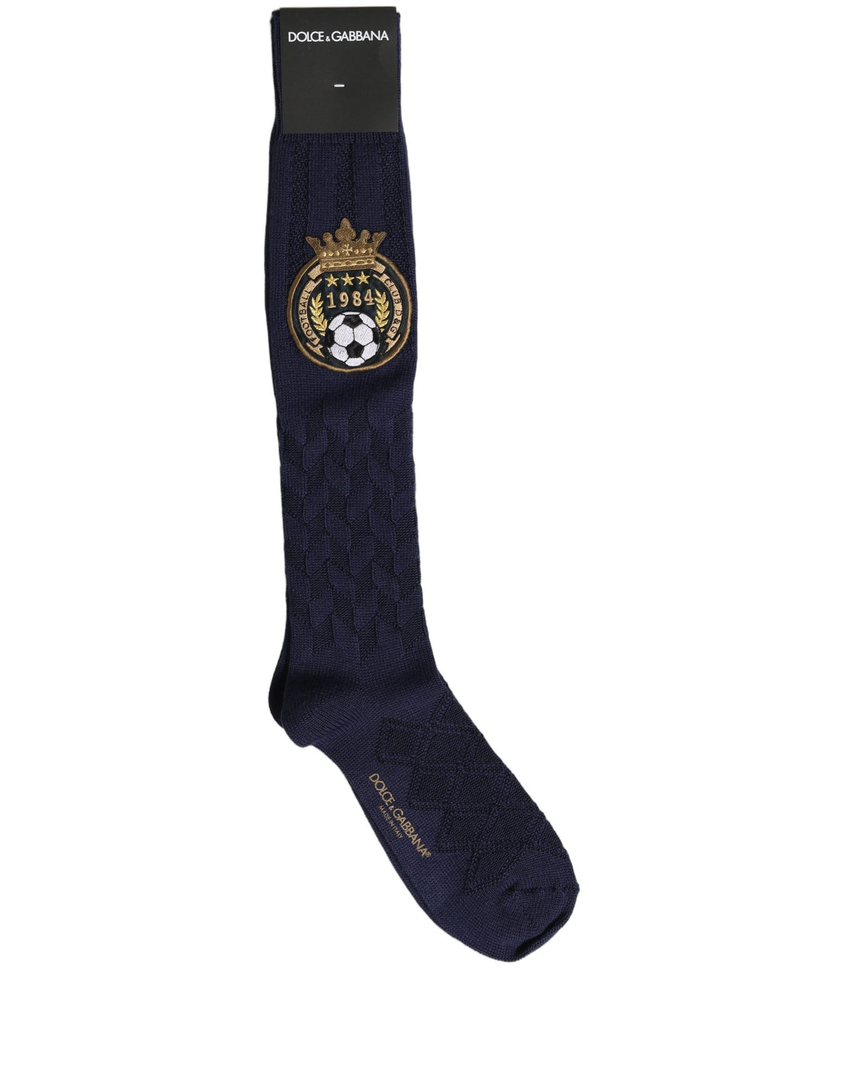 Dolce & Gabbana Kniestrümpfe aus marineblauer Wolle mit Wappen-Logo
