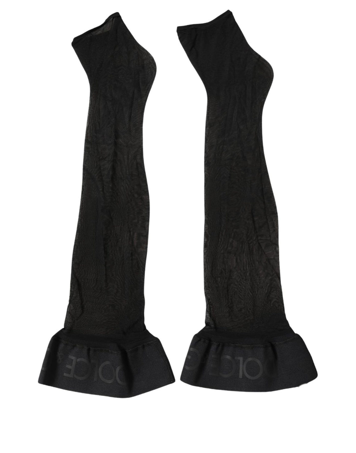 Dolce & Gabbana Schwarze Nylon Logo Wadenlange Damen Accessoire Socken