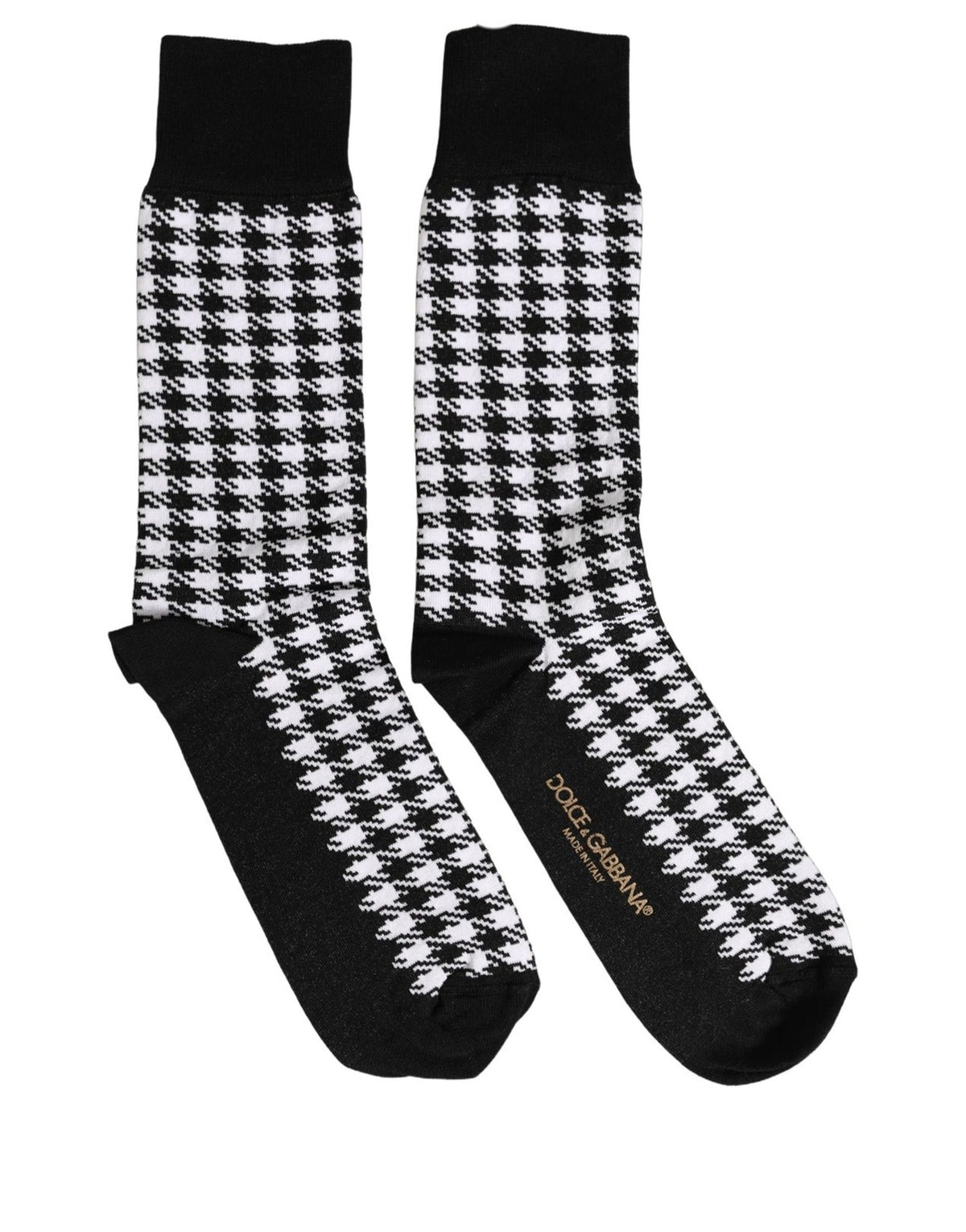 Dolce & Gabbana Schwarz-Weiß Hahnentritt Wadenhohe Socken