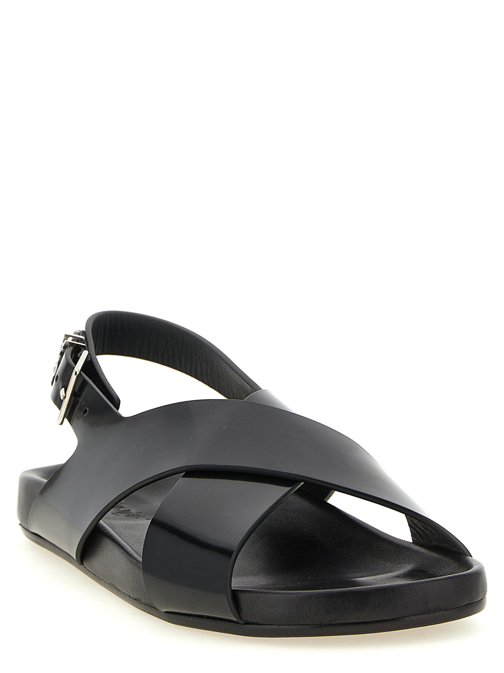Saint Laurent Flache Sandalen aus schwarzem Kalbsleder