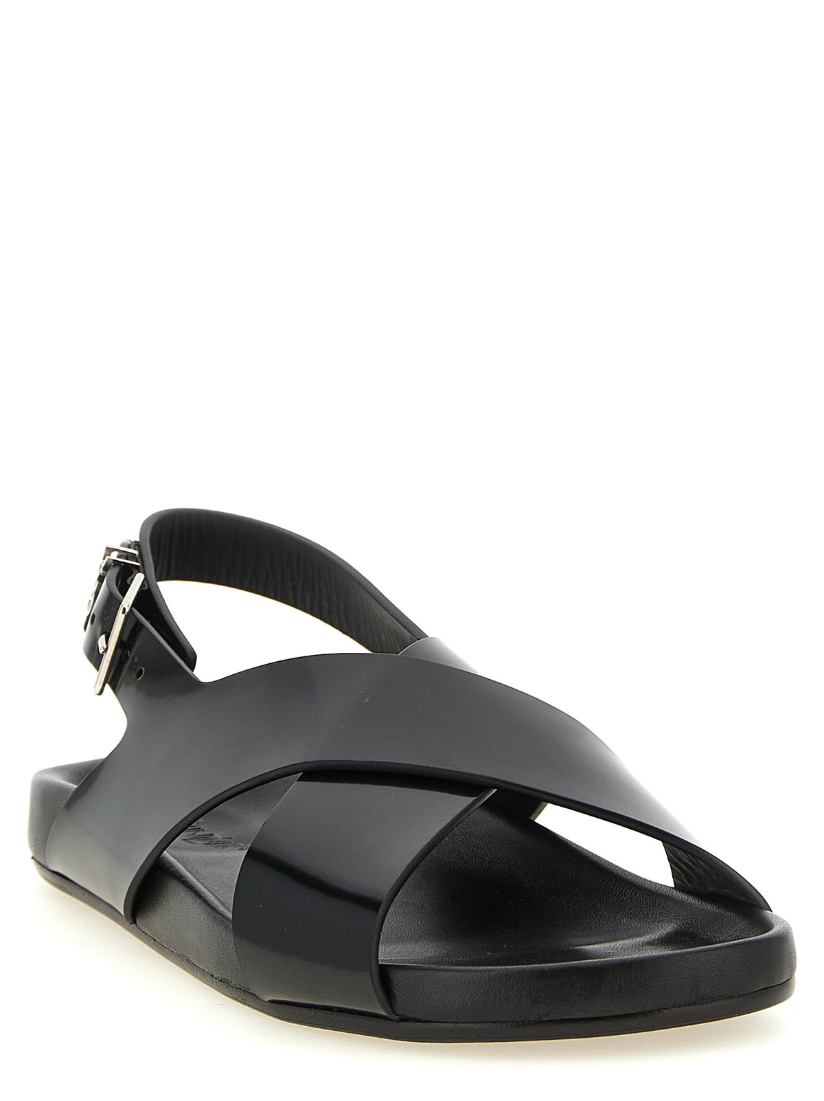 Saint Laurent Flache Sandalen aus schwarzem Kalbsleder
