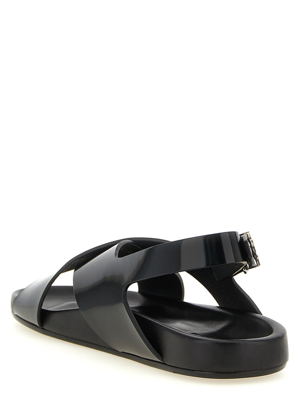 Saint Laurent Flache Sandalen aus schwarzem Kalbsleder