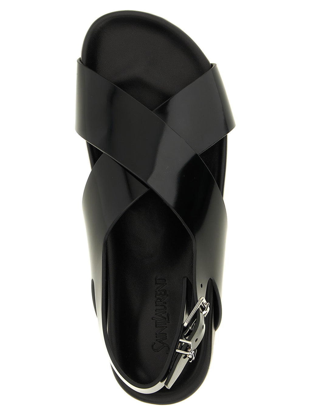 Saint Laurent Flache Sandalen aus schwarzem Kalbsleder