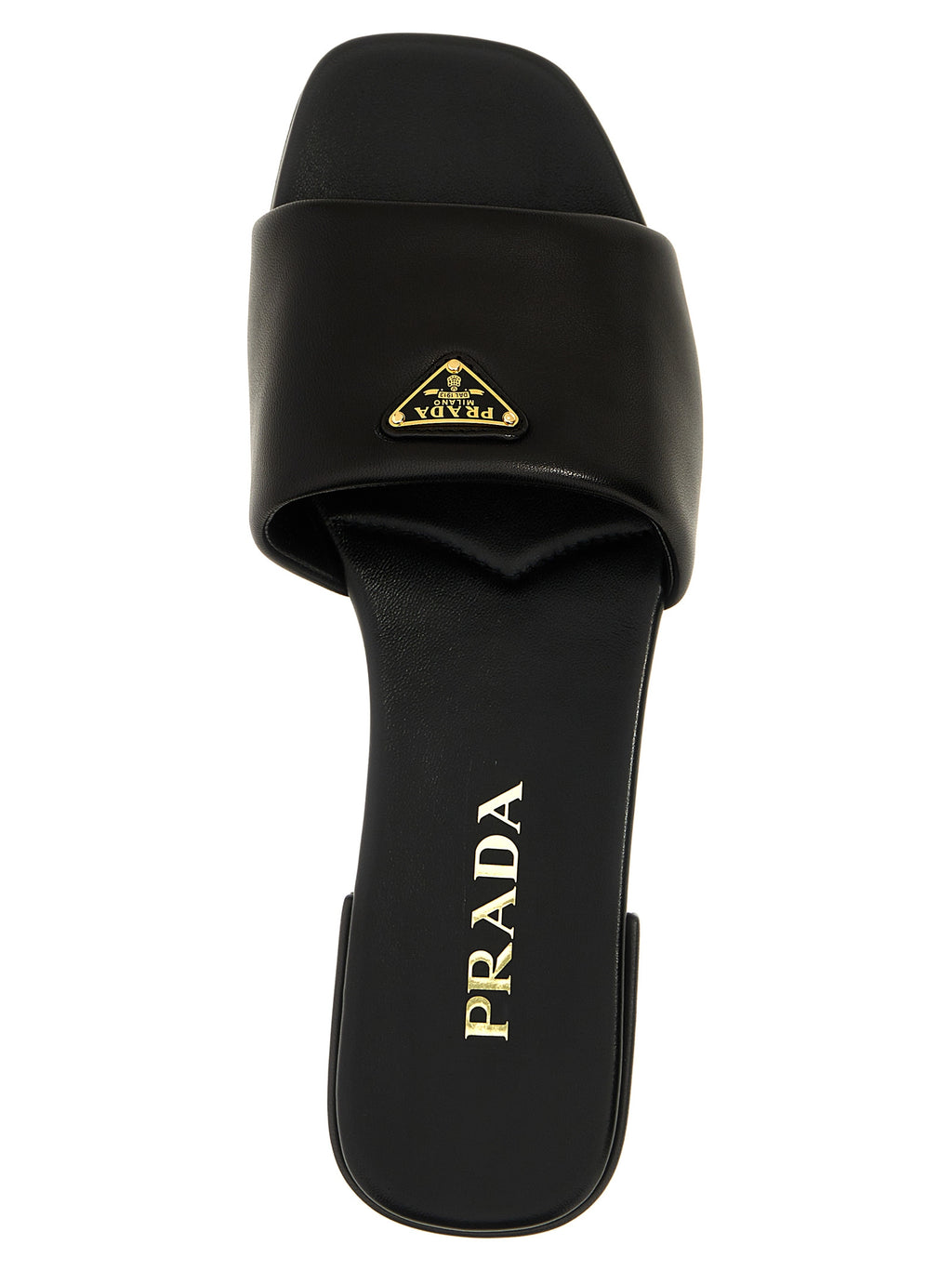 Prada Slides aus schwarzem Lammleder