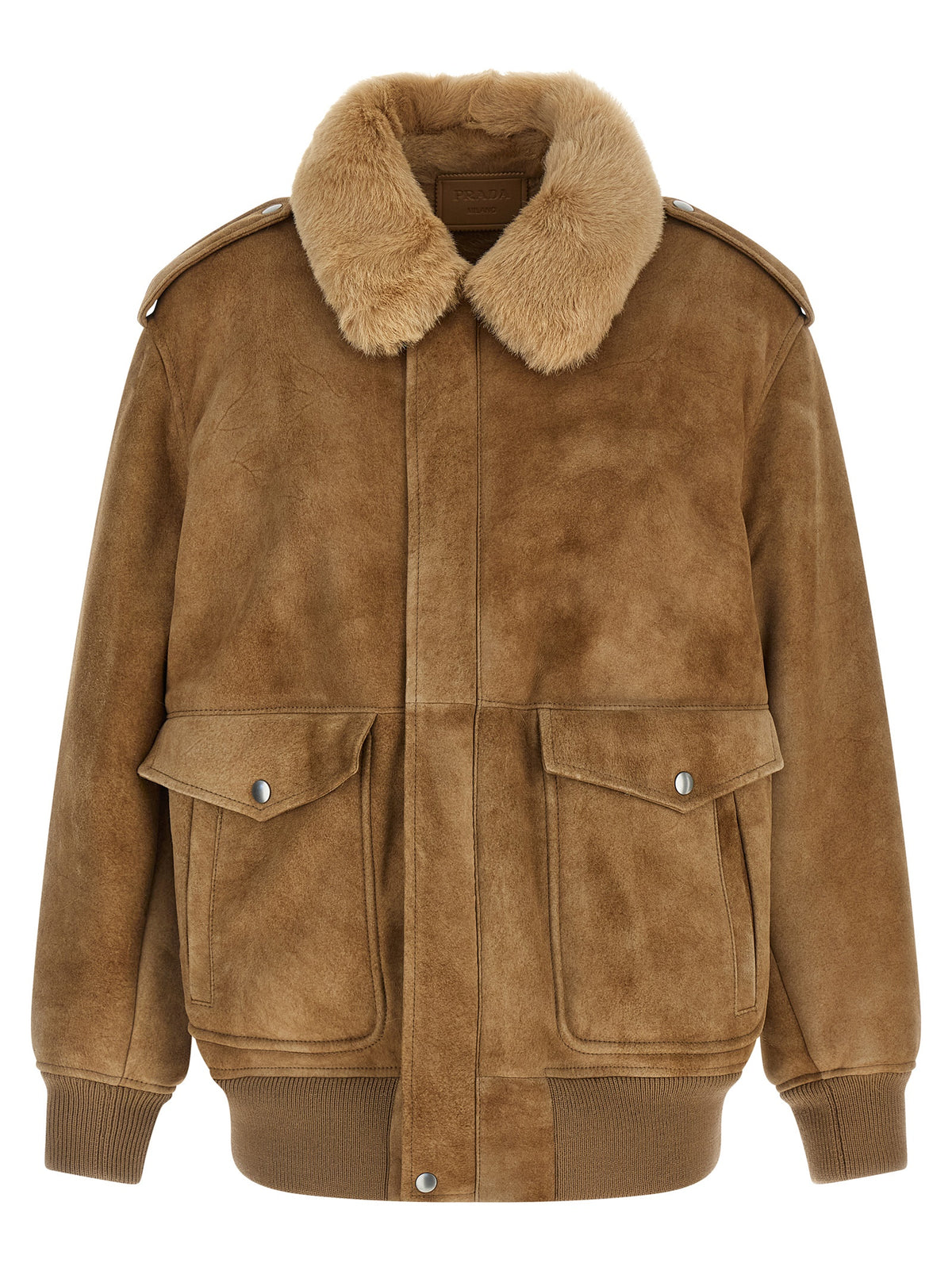 Prada Bomberjacke aus beigefarbenem Lammleder