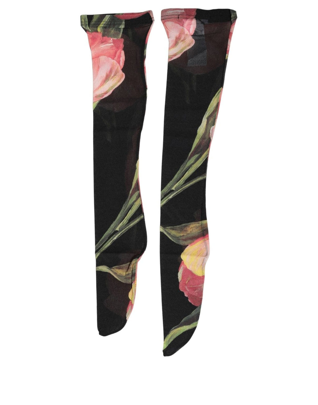 Dolce & Gabbana Schwarze rosafarbene florale Tulpen-Nylonstrümpfe Socken