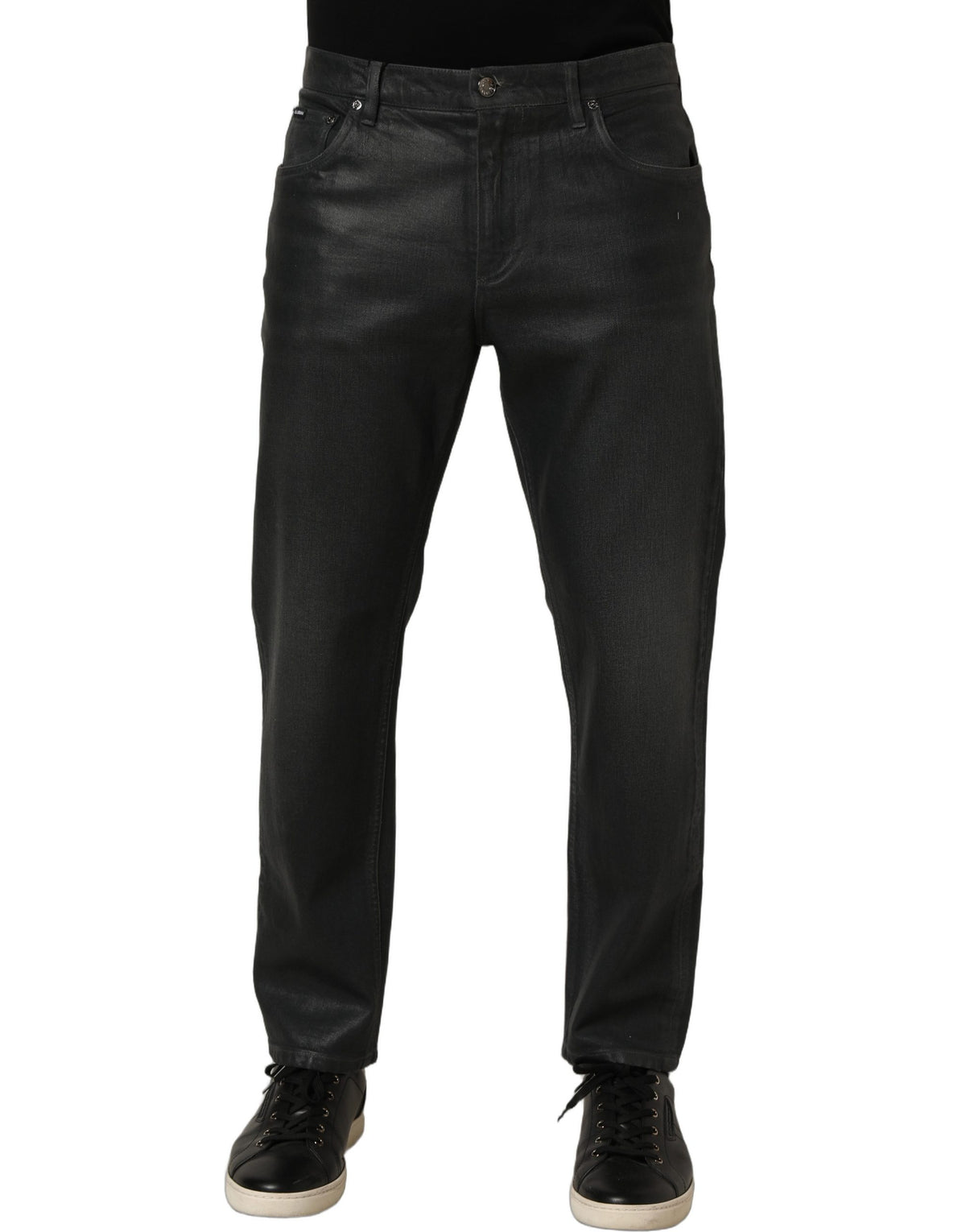 Dolce & Gabbana Dunkelgraue Baumwoll-Herrenjeans in lockerer Passform