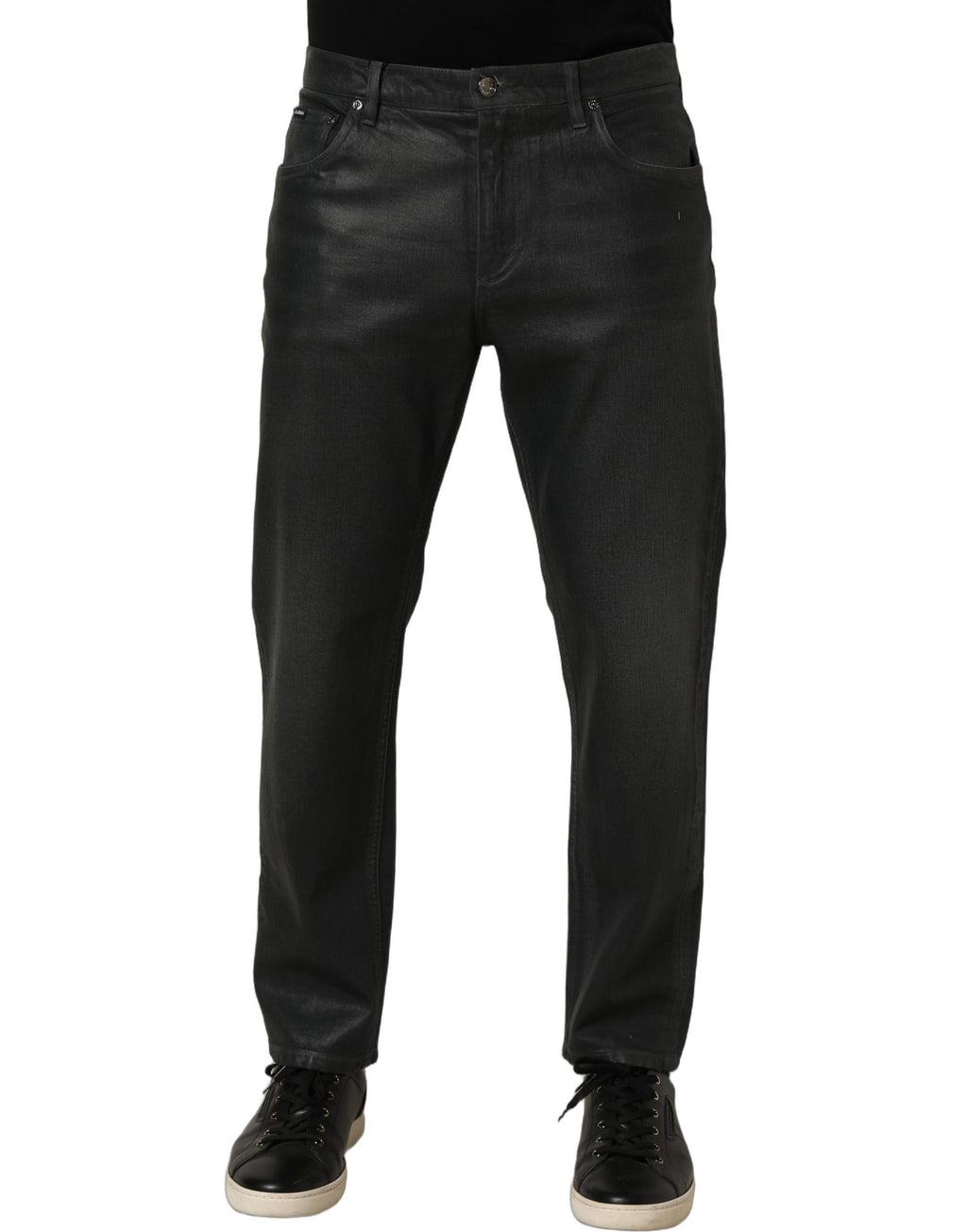 Dolce & Gabbana Dunkelgraue Baumwoll-Herrenjeans in lockerer Passform