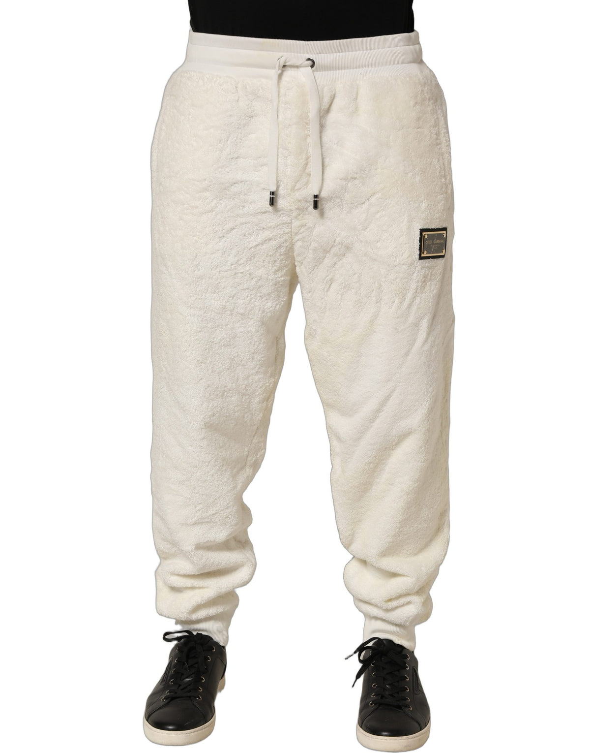 Dolce & Gabbana Off White Terry Cotton Plüsch Jogginghose für Herren