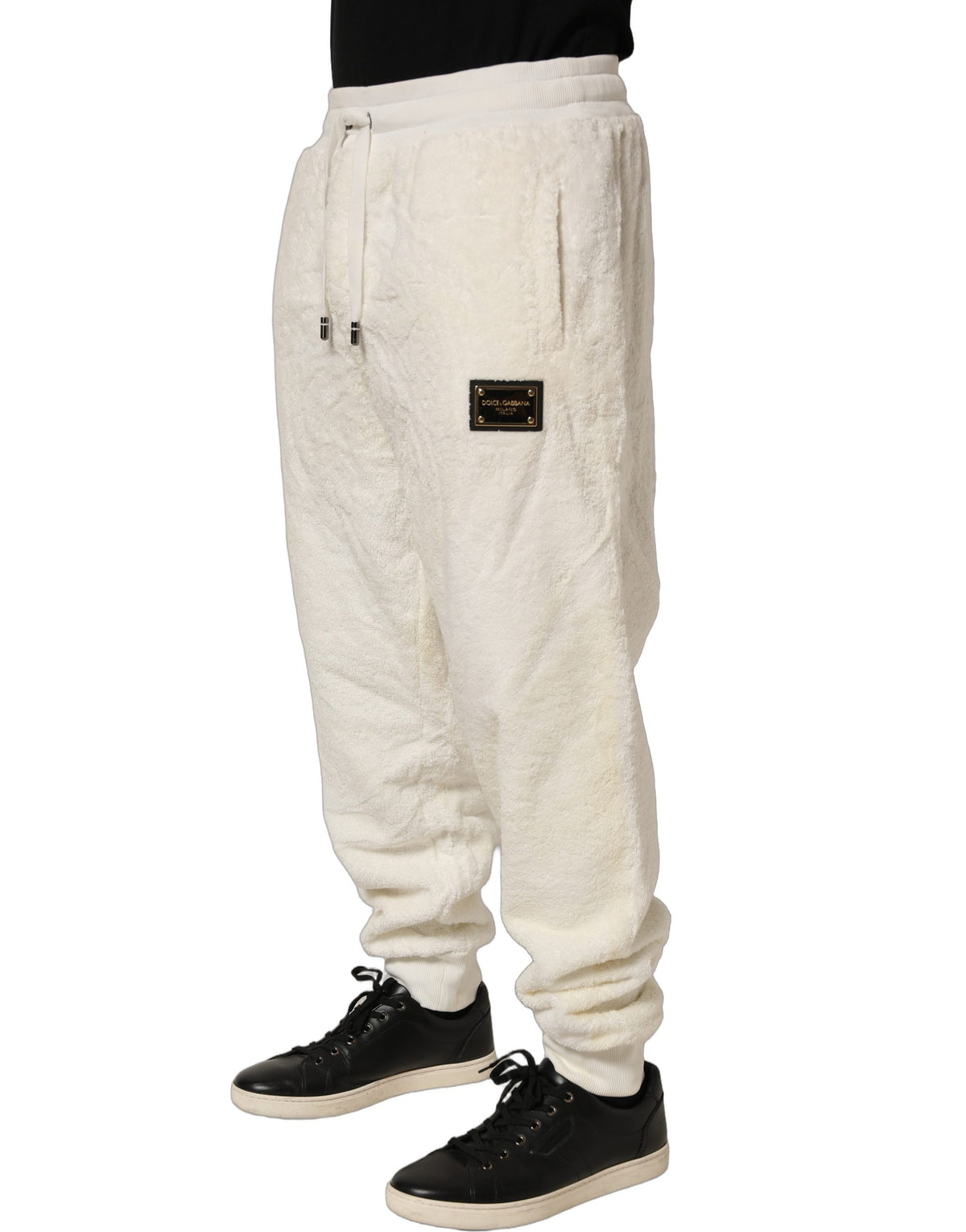 Dolce & Gabbana Off White Terry Cotton Plüsch Jogginghose für Herren