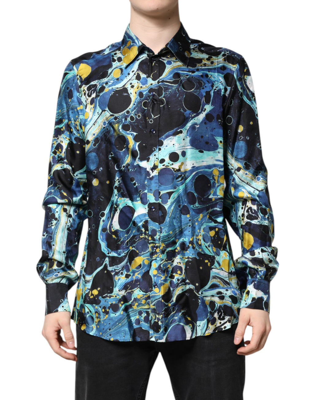 Dolce & Gabbana Blaues Marmor-Print MARTINI Hemd festlich