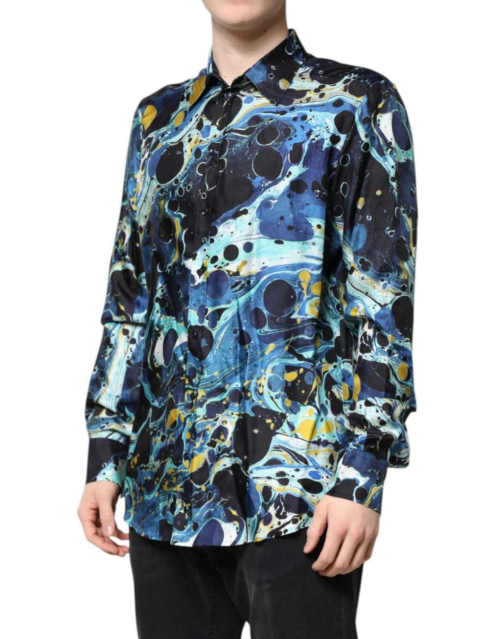 Dolce & Gabbana Blaues Marmor-Print MARTINI Hemd festlich