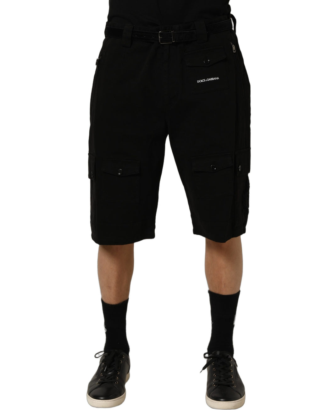 Dolce & Gabbana Schwarze Baumwoll-Cargo-Shorts für Herren mit mittlerer Bundhöhe