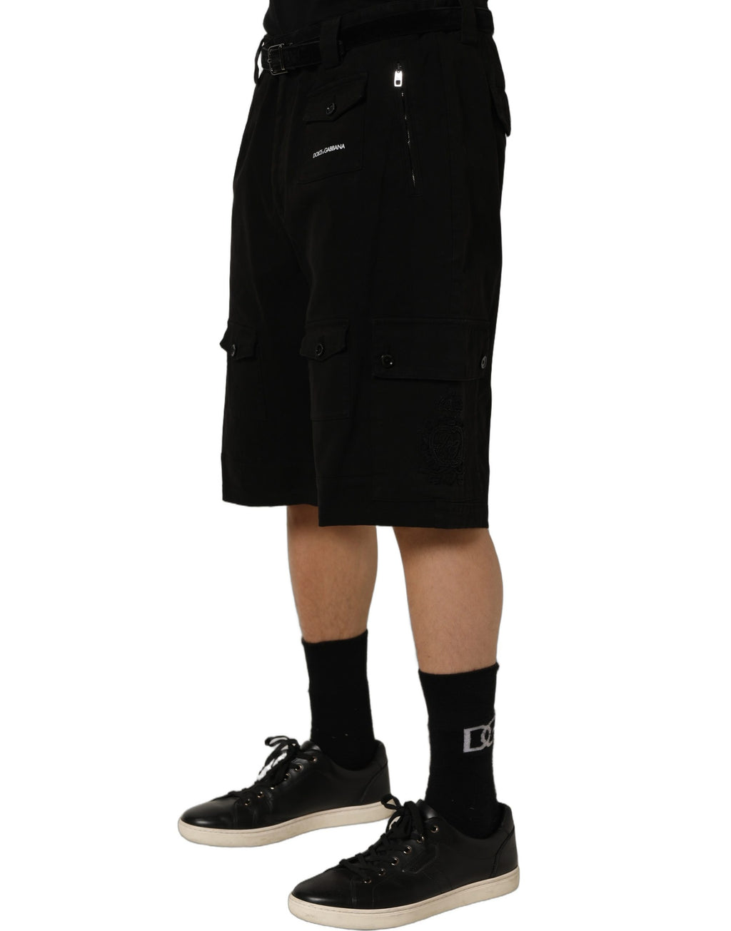 Dolce & Gabbana Schwarze Baumwoll-Cargo-Shorts für Herren mit mittlerer Bundhöhe