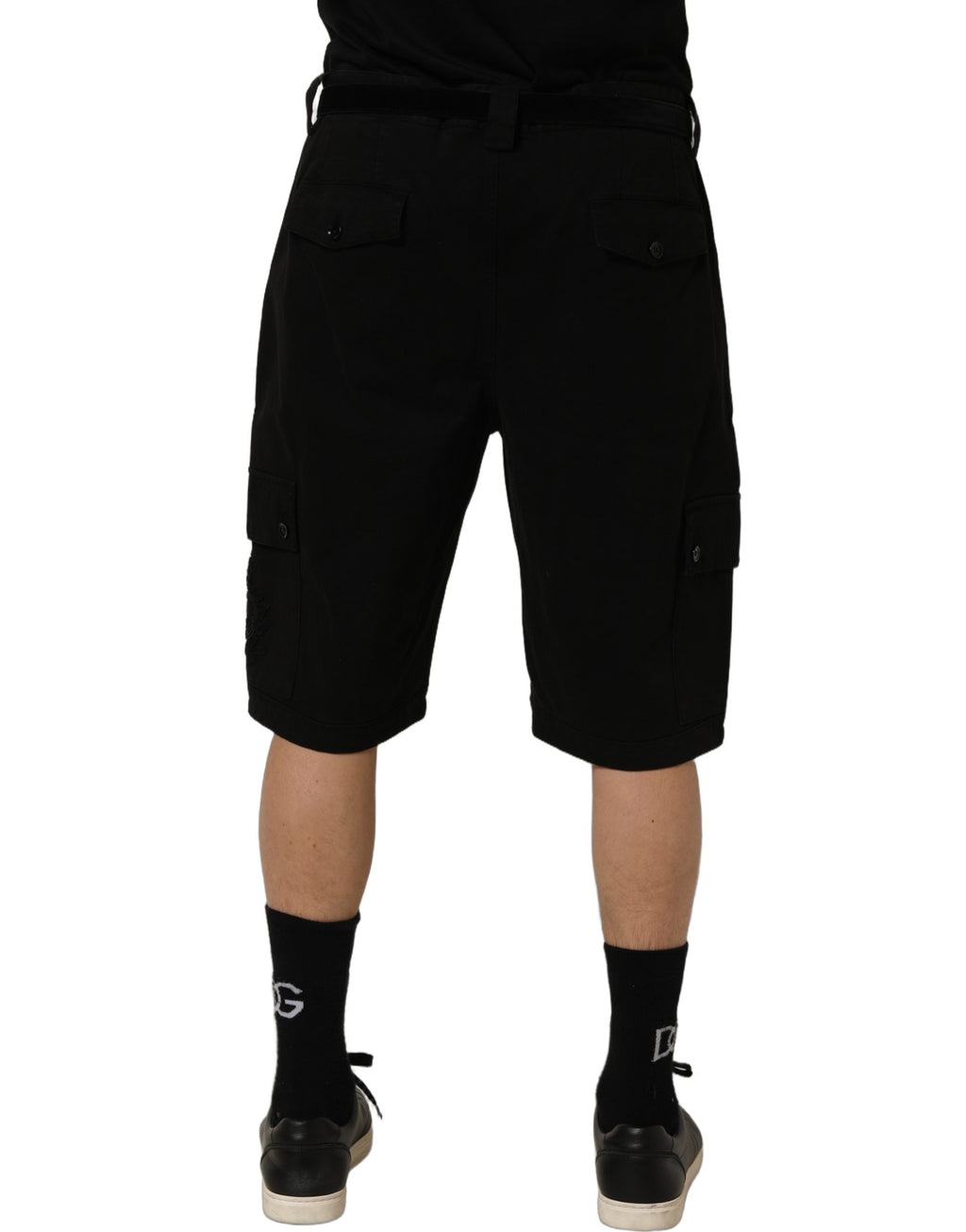 Dolce & Gabbana Schwarze Baumwoll-Cargo-Shorts für Herren mit mittlerer Bundhöhe