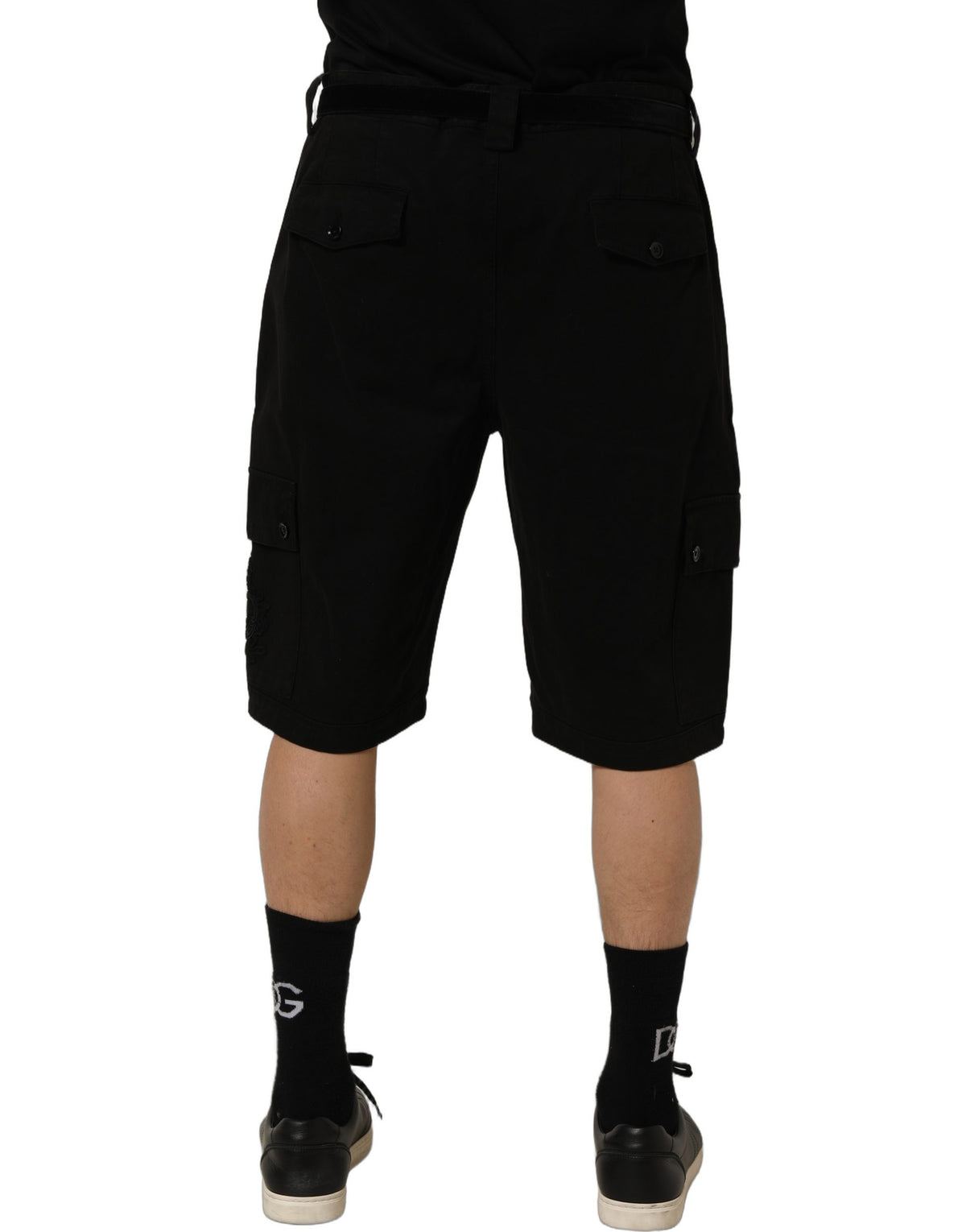 Dolce & Gabbana Schwarze Baumwoll-Cargo-Shorts für Herren mit mittlerer Bundhöhe
