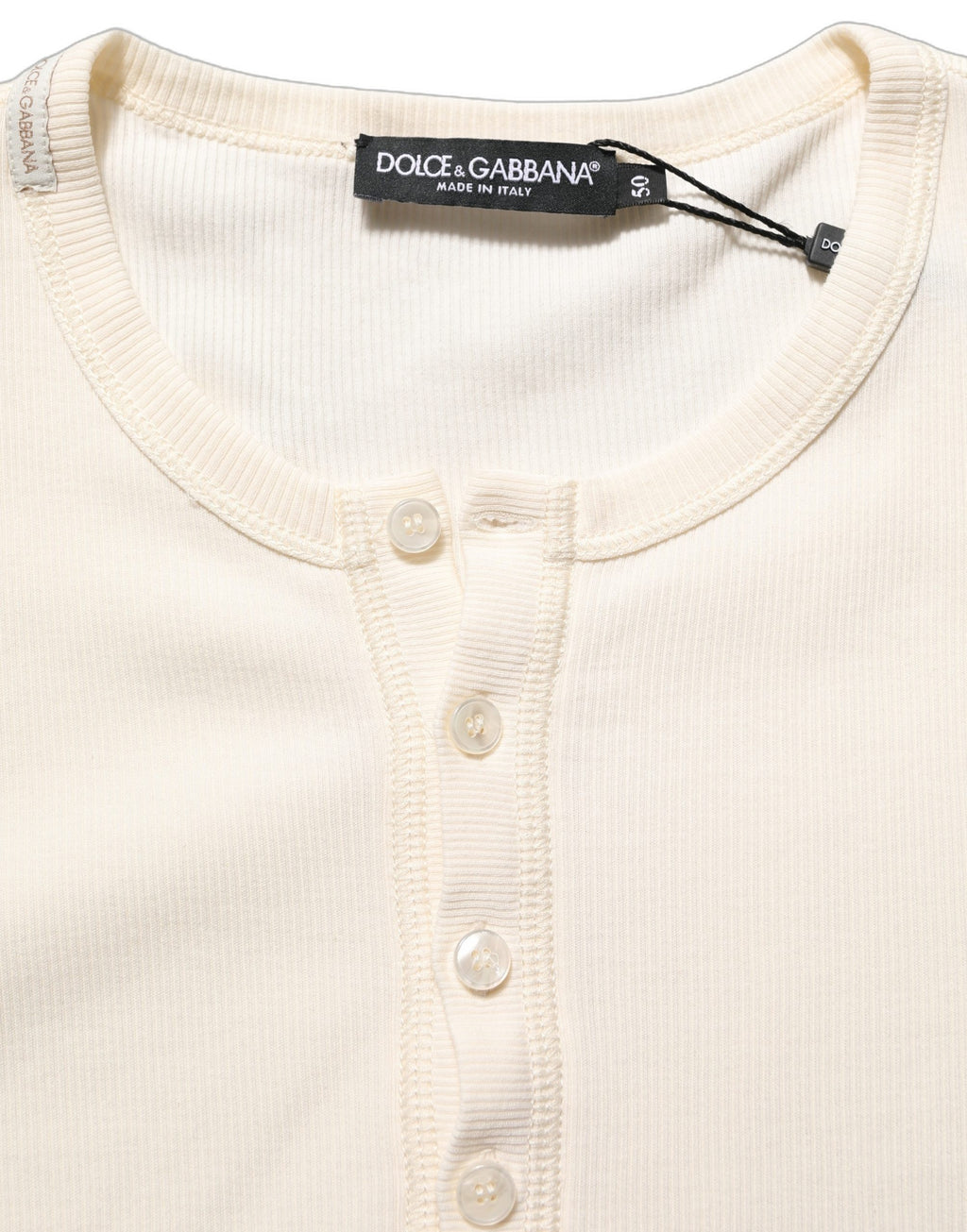 Dolce & Gabbana Off-White Baumwoll-Henley Langarmshirt