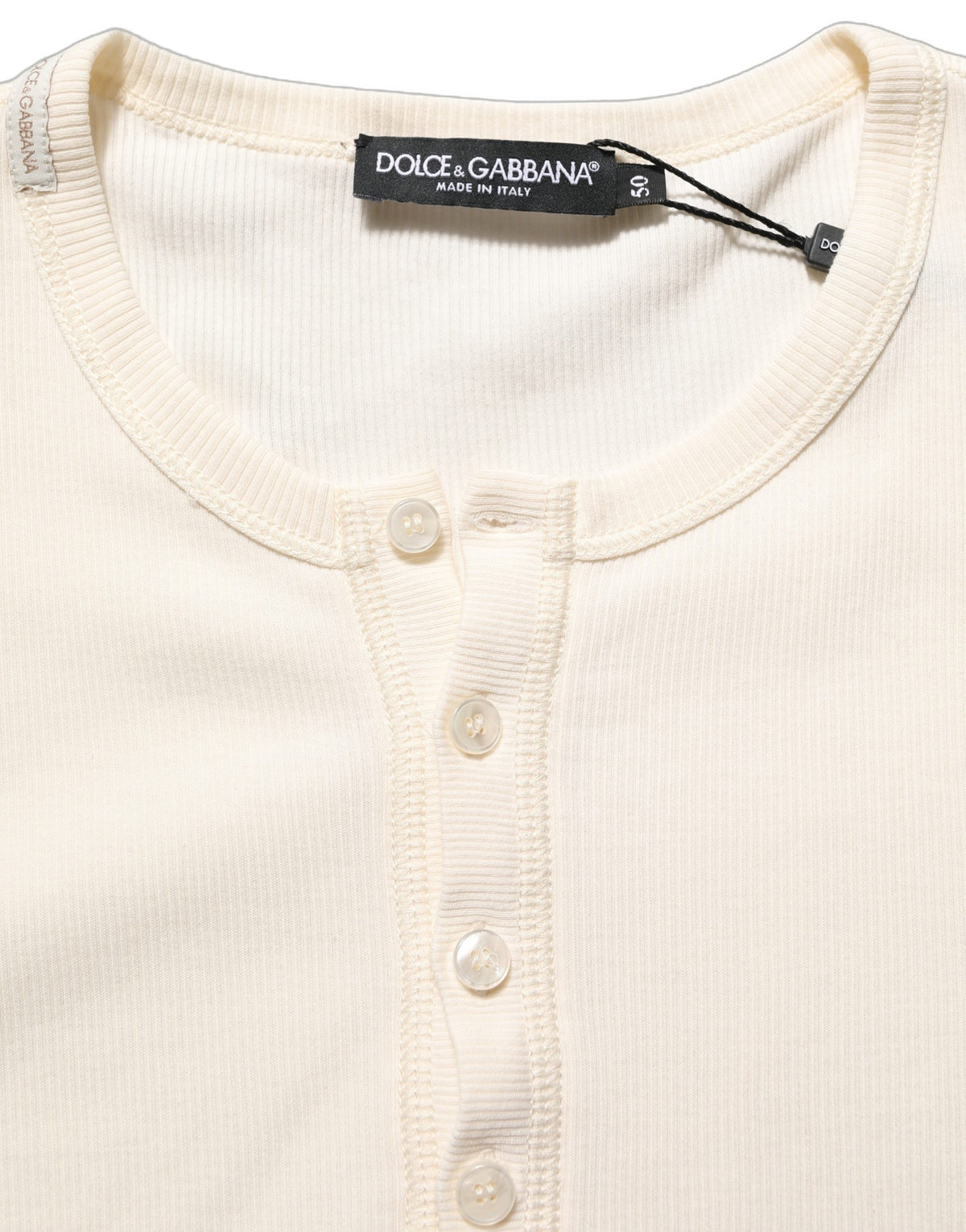 Dolce & Gabbana Off-White Baumwoll-Henley Langarmshirt