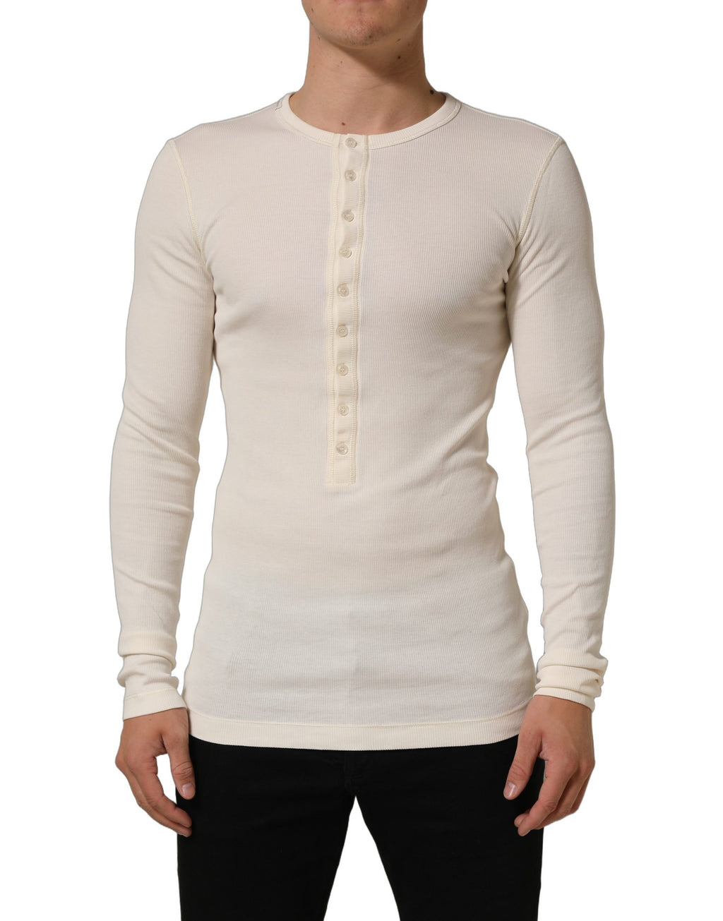 Dolce & Gabbana Off-White Baumwoll-Henley Langarmshirt
