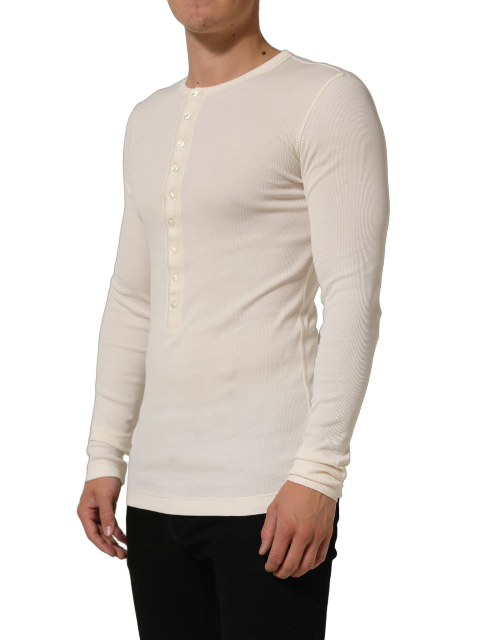 Dolce & Gabbana Off-White Baumwoll-Henley Langarmshirt