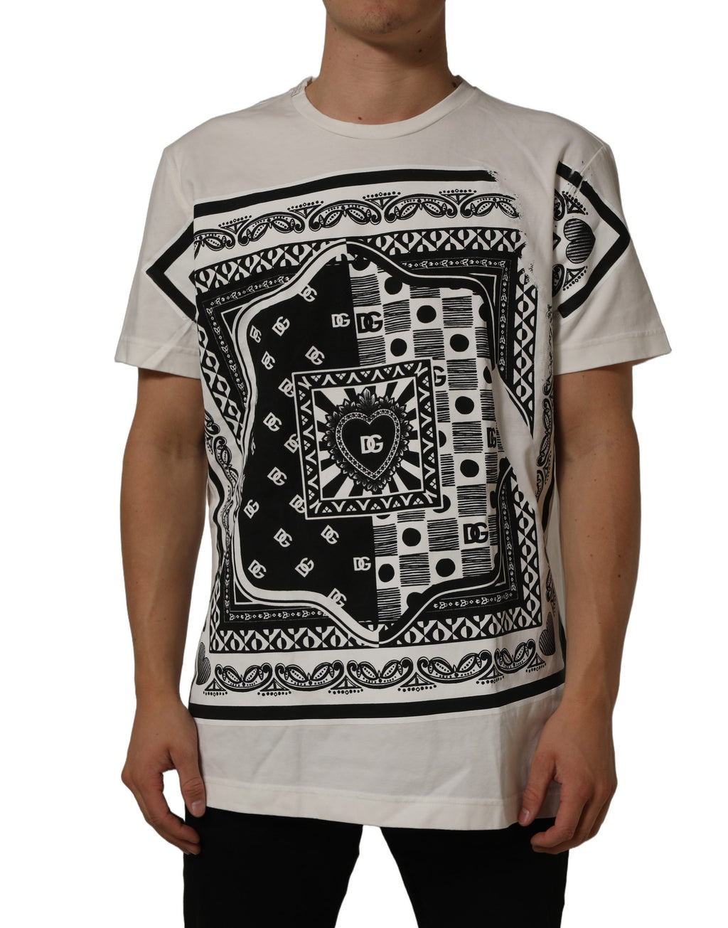 Dolce & Gabbana Baumwoll-Rundhals-T-Shirt mit weißem Bandana-Print