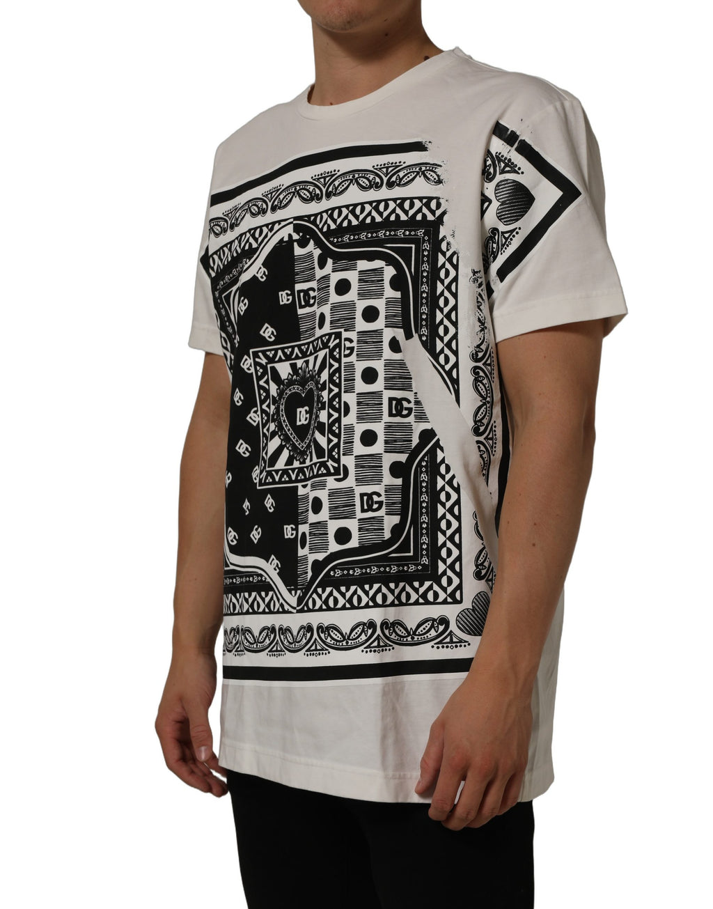 Dolce & Gabbana Baumwoll-Rundhals-T-Shirt mit weißem Bandana-Print