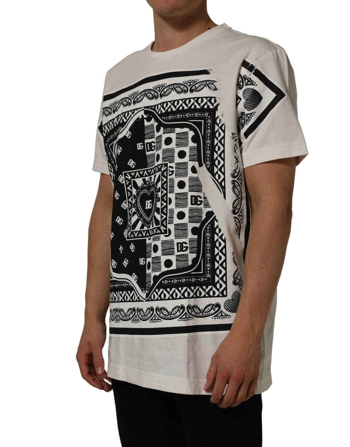 Dolce & Gabbana Baumwoll-Rundhals-T-Shirt mit weißem Bandana-Print