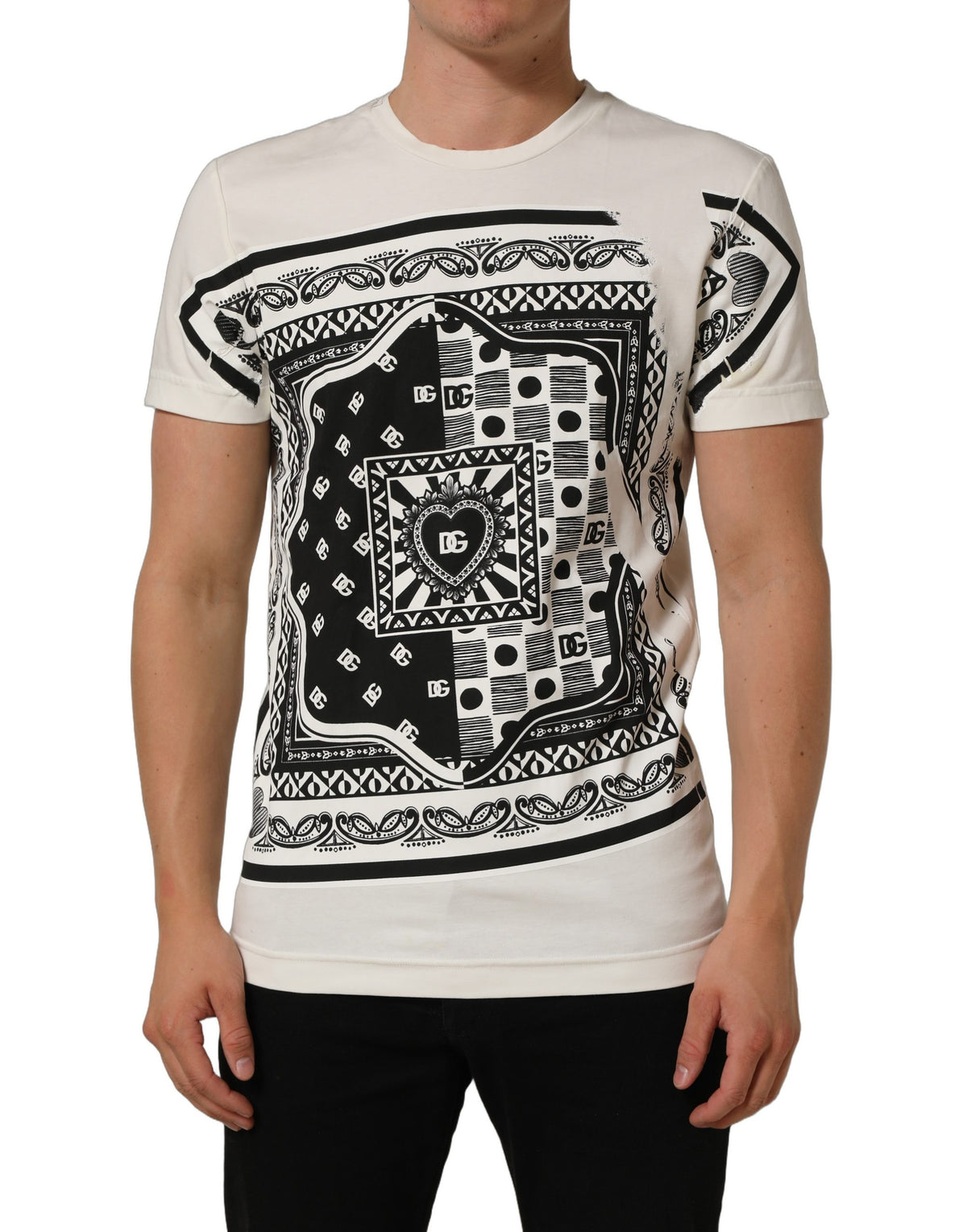 Dolce & Gabbana Baumwoll-T-Shirt mit Bandana-Print und Rundhalsausschnitt in Weiß