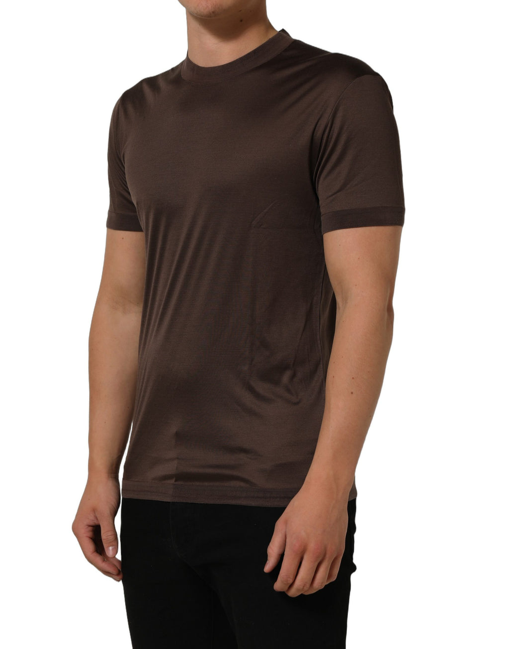 Dolce & Gabbana Braunes Seiden-Rundhals-T-Shirt mit kurzen Ärmeln