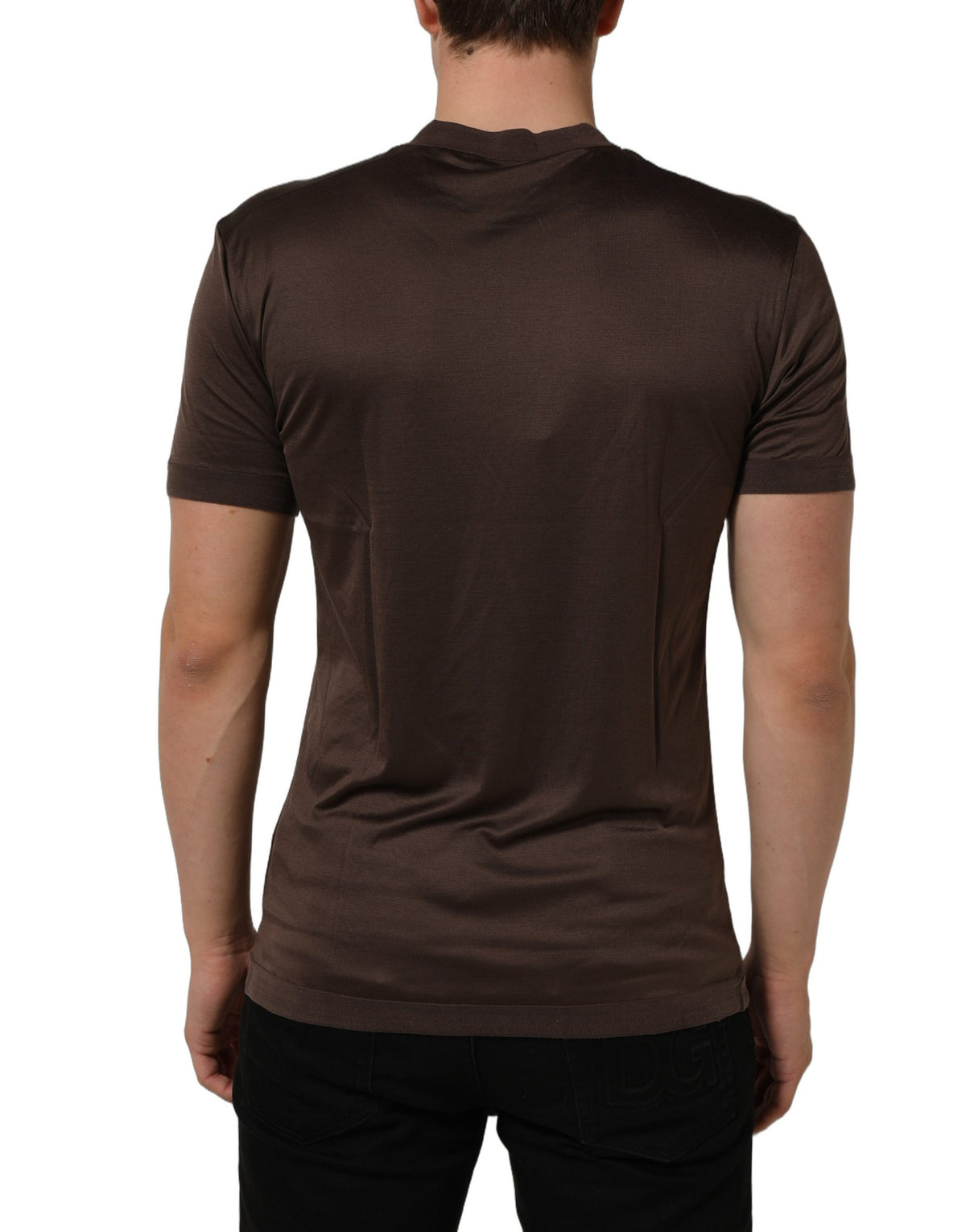 Dolce & Gabbana Braunes Seiden-Rundhals-T-Shirt mit kurzen Ärmeln