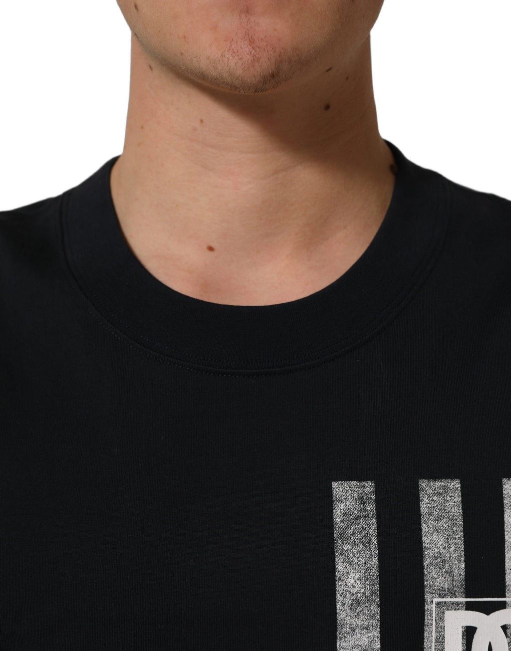 Dolce & Gabbana Baumwoll-T-Shirt mit blauem Streifendruck und Rundhalsausschnitt