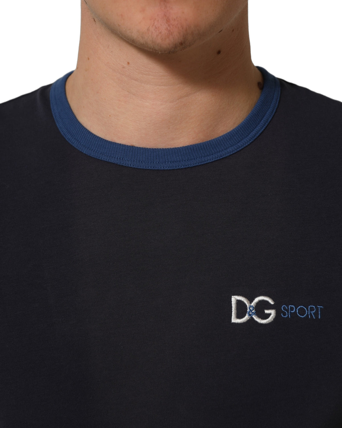 Dolce & Gabbana Rundhals-T-Shirt aus dunkelblauem Baumwoll-Stretch