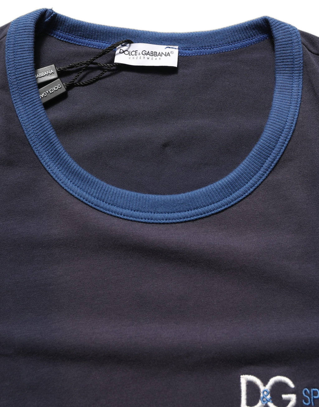 Dolce & Gabbana Rundhals-T-Shirt aus dunkelblauem Baumwoll-Stretch