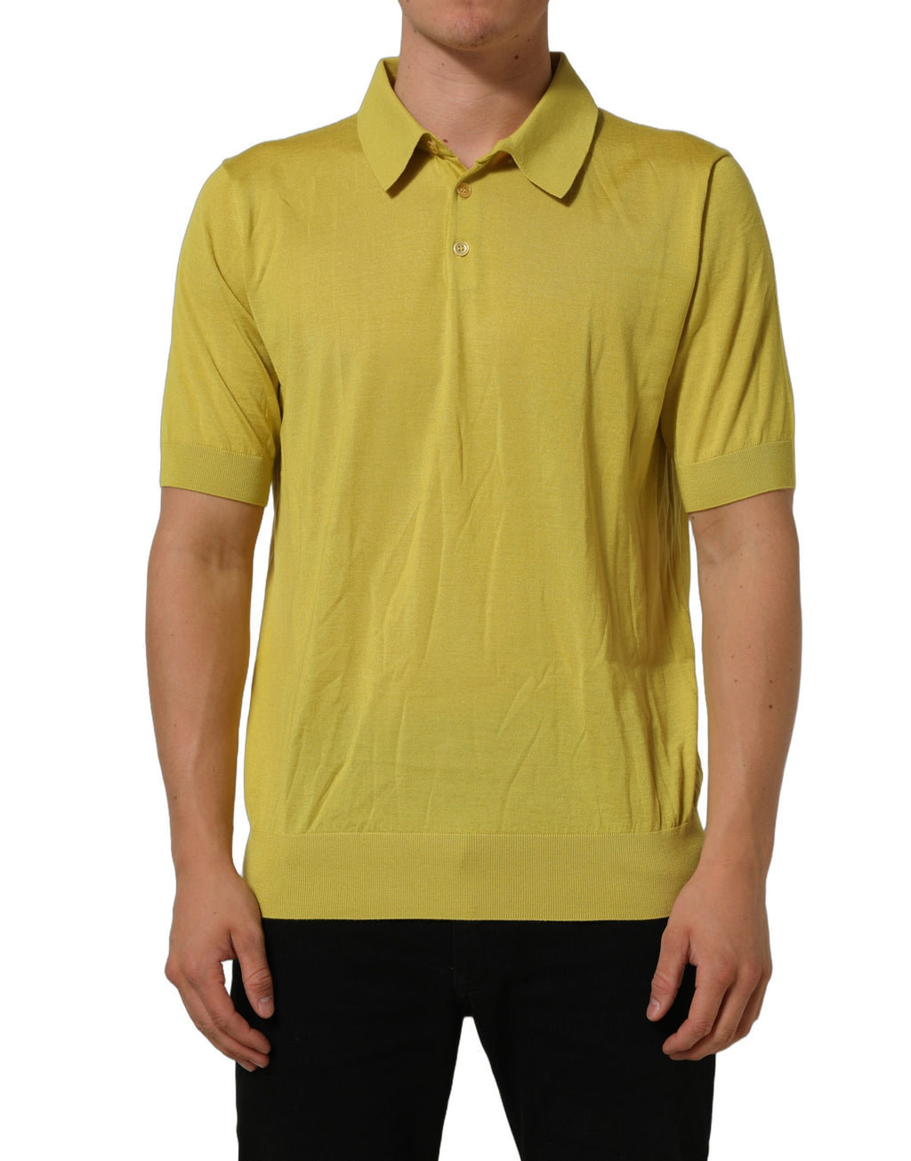 Dolce & Gabbana Gelbes Kaschmir-Polo-T-Shirt mit kurzen Ärmeln