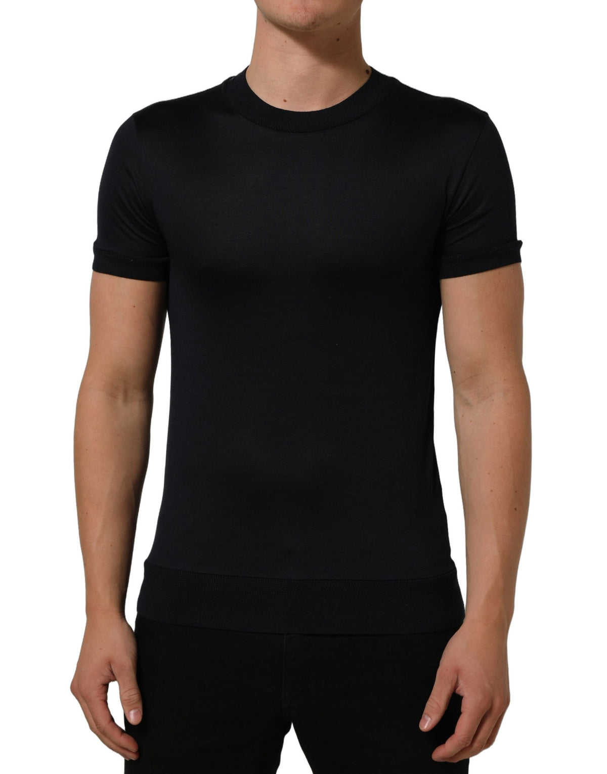 Dolce & Gabbana Blaues Baumwoll-T-Shirt mit Rundhalsausschnitt und kurzen Ärmeln