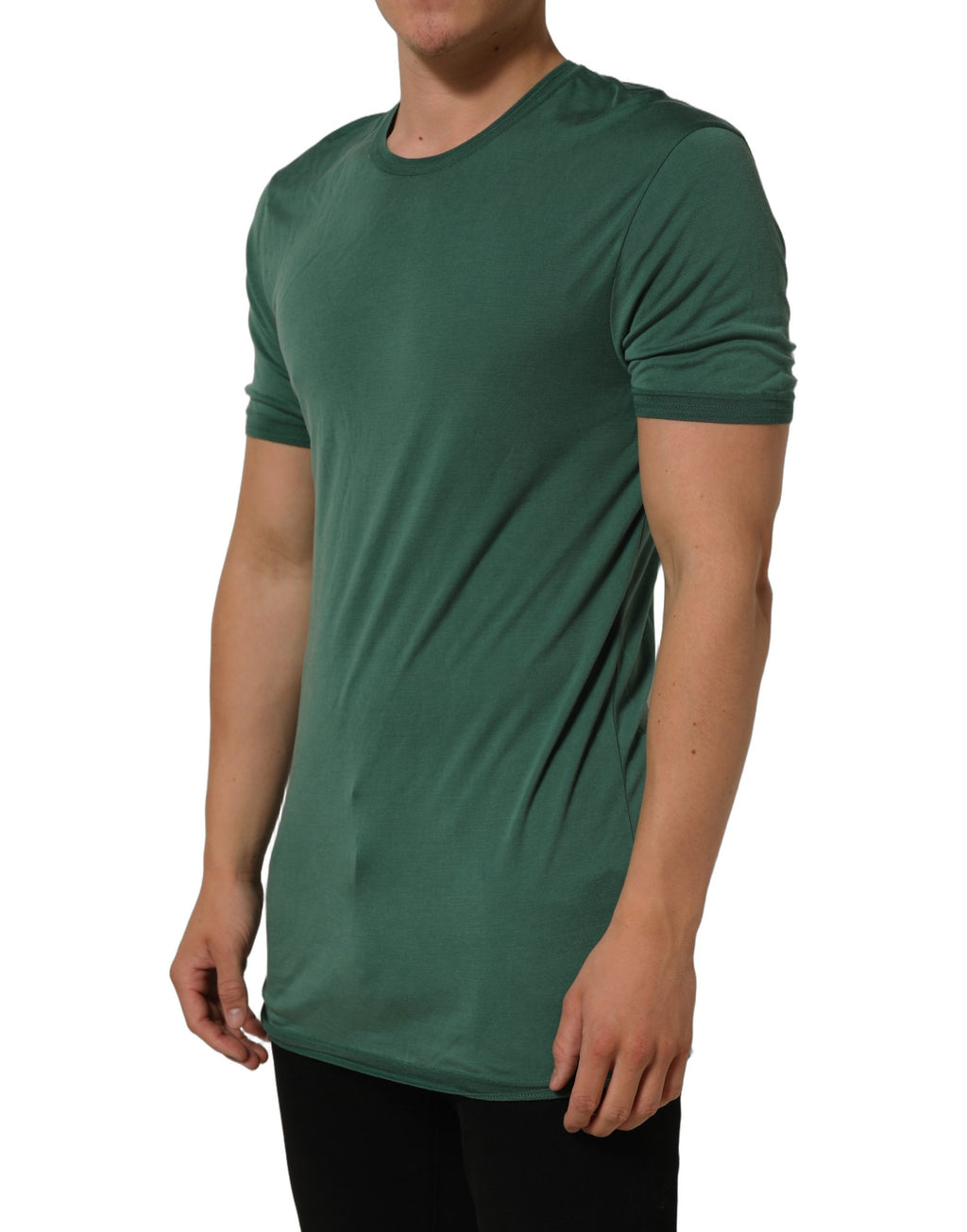 Dolce & Gabbana Grünes Seiden-T-Shirt mit Rundhalsausschnitt und kurzen Ärmeln
