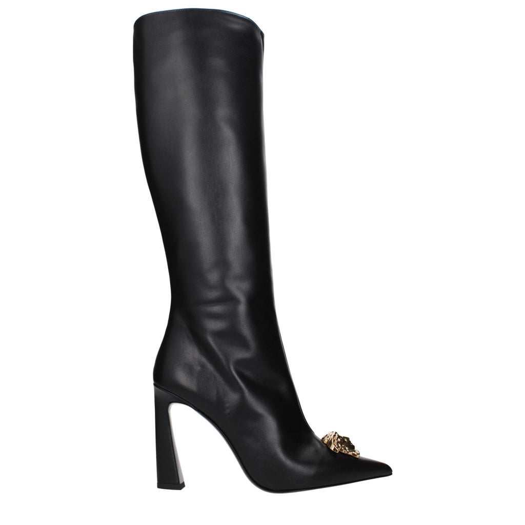 Versace schwarze Leder High Heel Stiefel