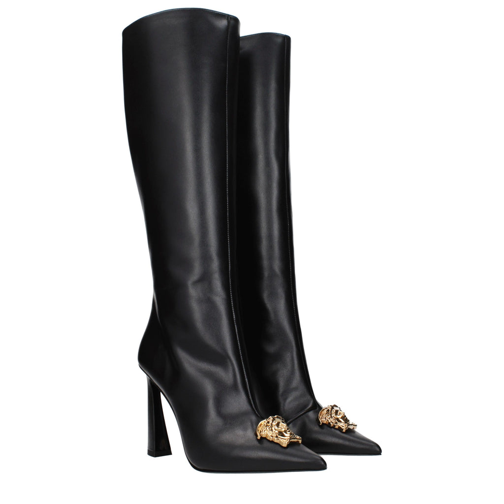 Versace schwarze Leder High Heel Stiefel