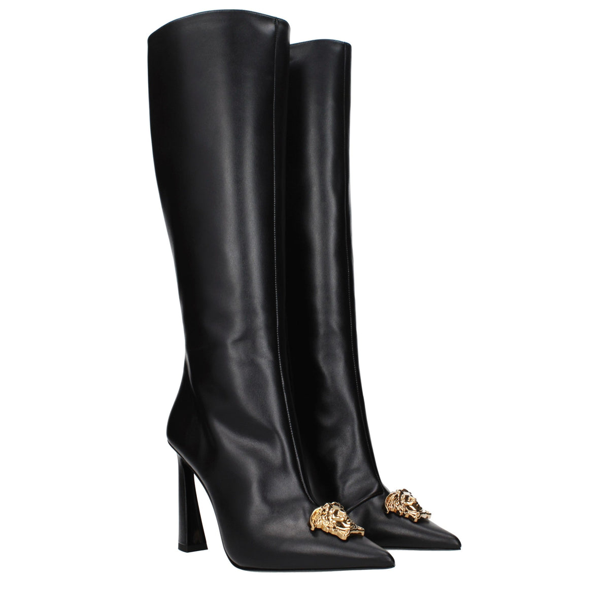 Versace schwarze Leder High Heel Stiefel