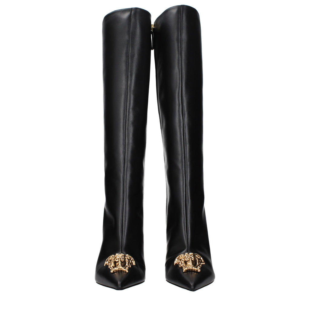 Versace schwarze Leder High Heel Stiefel