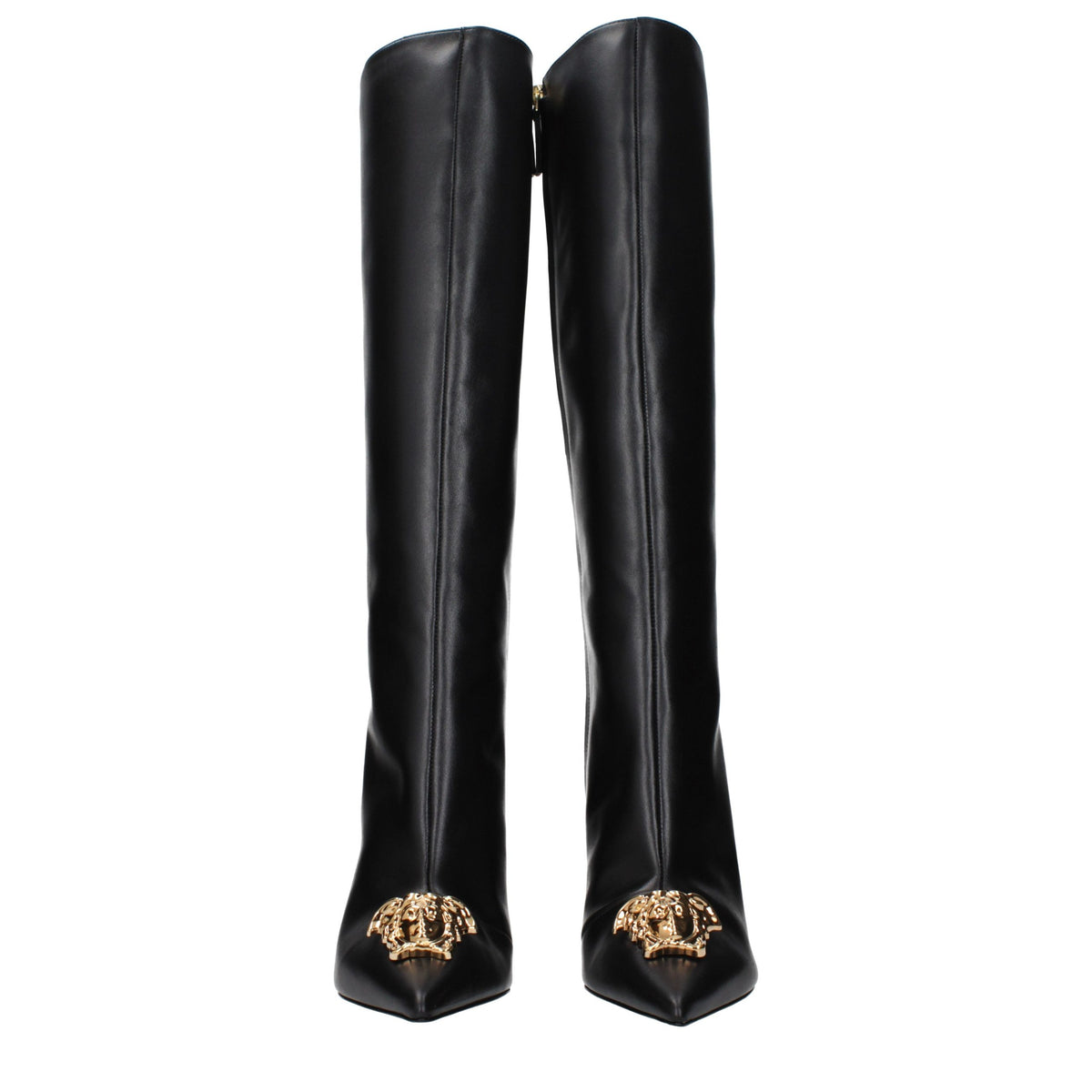 Versace schwarze Leder High Heel Stiefel