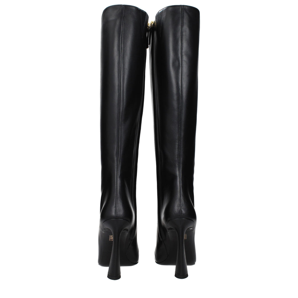 Versace schwarze Leder High Heel Stiefel