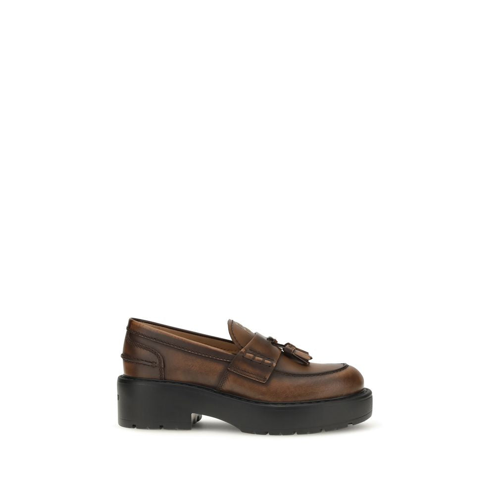 Miu Miu Braune Kalbsleder Plateau-Loafer aus Bos Taurus