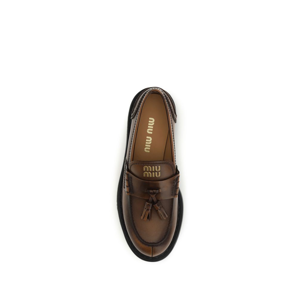 Miu Miu Braune Kalbsleder Plateau-Loafer aus Bos Taurus