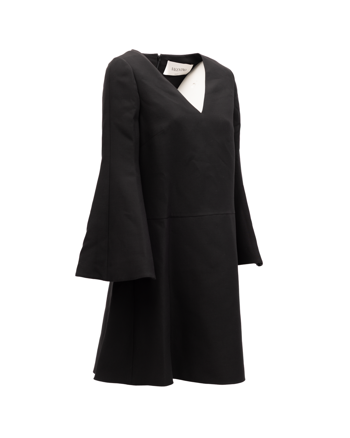 Valentino Garavani Schwarzes V-Ausschnitt-Kleid mit ausgestellten Ärmeln