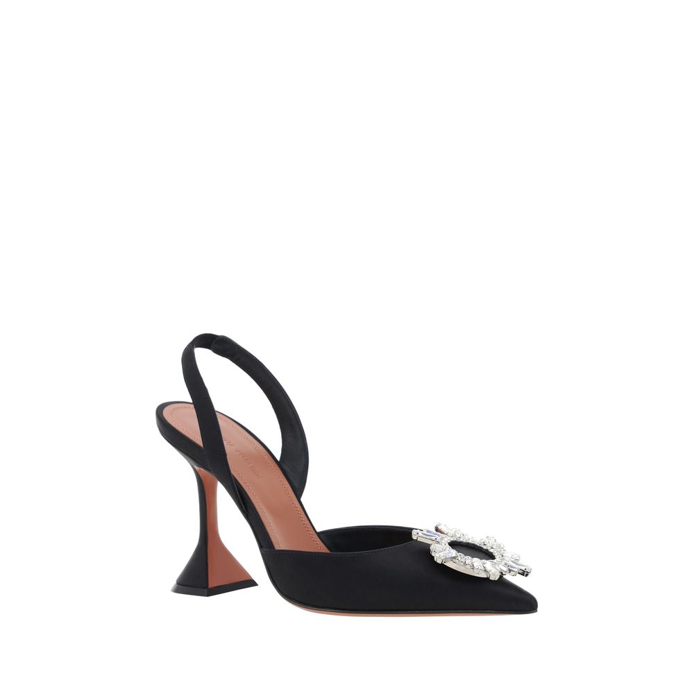 Amina Muaddi Schwarze High-Heel-Pumps aus Satin