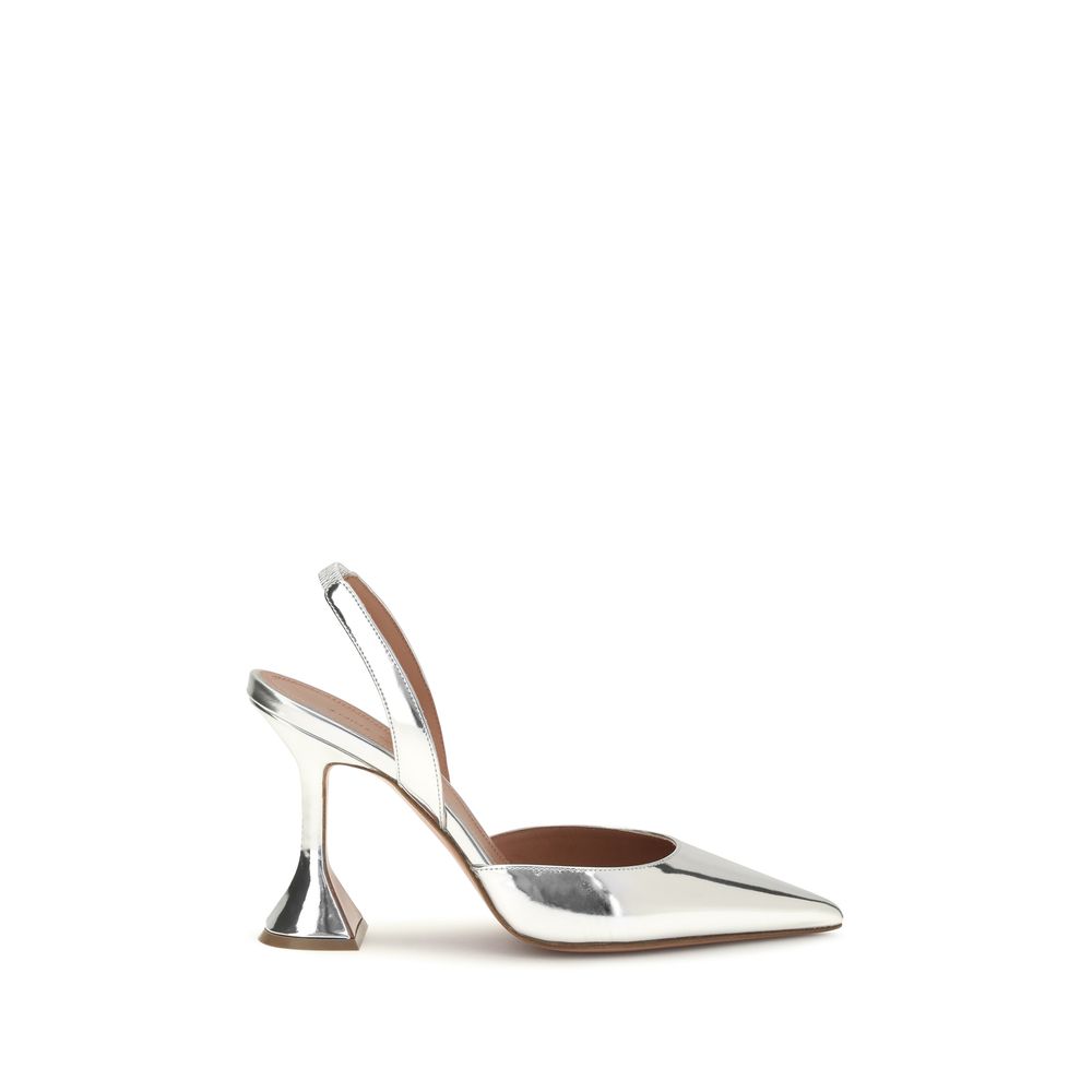 Amina Muaddi High Heel Pumps aus silbernem Kalbsleder Bos Taurus
