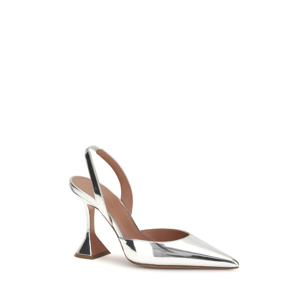 Amina Muaddi High Heel Pumps aus silbernem Kalbsleder Bos Taurus