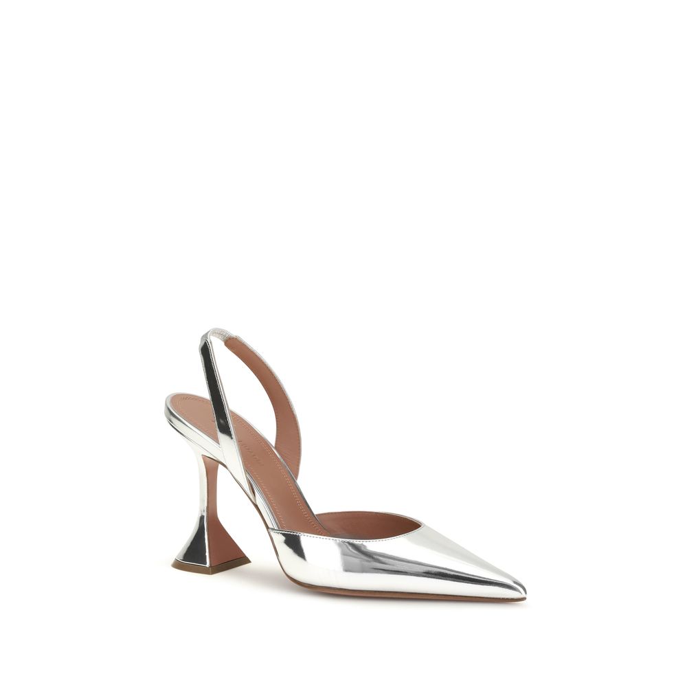 Amina Muaddi High Heel Pumps aus silbernem Kalbsleder Bos Taurus
